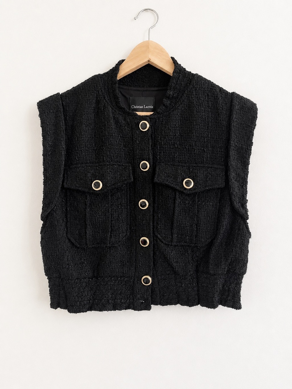 Christian Lacroix Black Bouclé Sleeveless  Vest Size Small